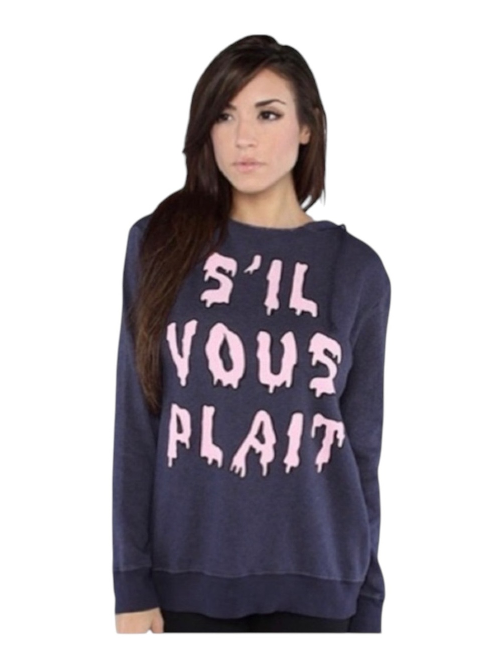 Y2K: OG Wildfox ☻︎ S’il Vous Plait Melted Letters Pullover Hoodie ☻︎ Navy Blue - Picture 3 of 16